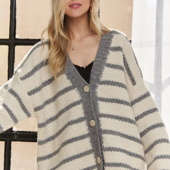 ✨NWT‎ ADORA Horizontally Striped Button Up Cardigan - Picture 4 of 8